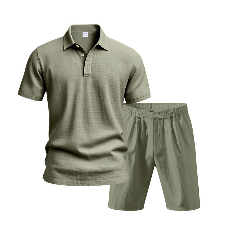 👕 LIMITED-TIME 50% OFF! 💥 Men's Casual Top & Shorts 2-Piece Set – Linen Blend, Lapel Collar, Elastic Waist ✨
