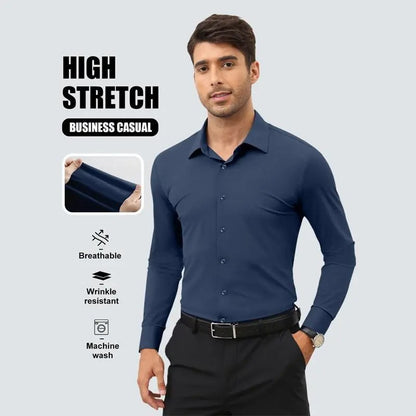 Dress Shirts Stretch Slim Fit Long Sleeve Button Down Business Casual Shirts Wrinkle Free Traveler Shirts Top Menswear sohochic style