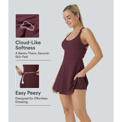 Backless Sleeveless Criss Cross Active Spring Dresses for Women - Easy Peezy, Dresses with pockets for Yoga Workout Running, Women's Sports & Outdoor Clothing