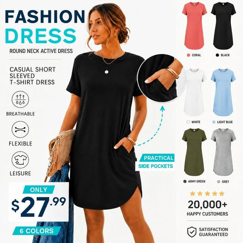 🔥 Last Day Sale | Soft Pocket T-Shirt Dress Women Love