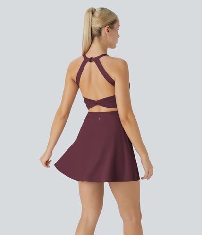 Backless Sleeveless Criss Cross Active Spring Dresses for Women - Easy Peezy, Dresses with pockets for Yoga Workout Running, Women's Sports & Outdoor Clothing
