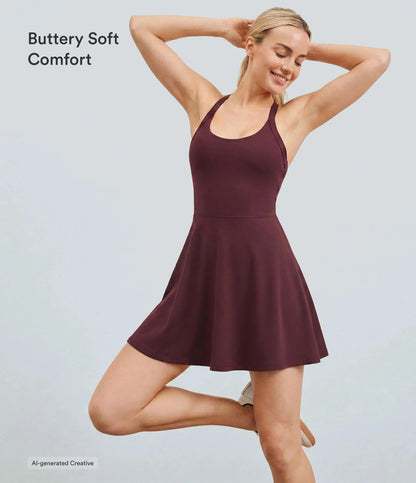 Backless Sleeveless Criss Cross Active Spring Dresses for Women - Easy Peezy, Dresses with pockets for Yoga Workout Running, Women's Sports & Outdoor Clothing