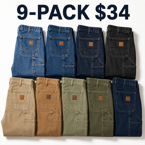 Men's Loose Fit Washed Duck Utility Work Pant 9-PACK with 7 Pockets