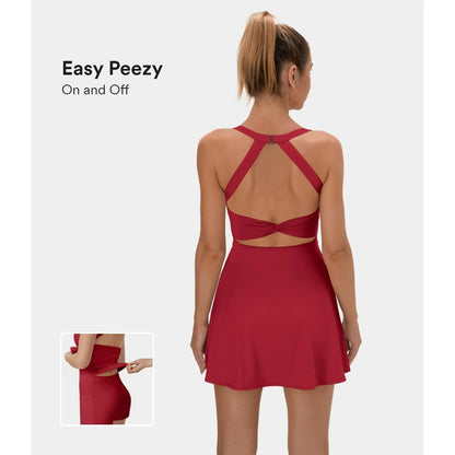 Backless Sleeveless Criss Cross Active Spring Dresses for Women - Easy Peezy, Dresses with pockets for Yoga Workout Running, Women's Sports & Outdoor Clothing