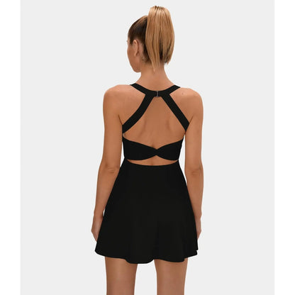 Backless Sleeveless Criss Cross Active Spring Dresses for Women - Easy Peezy, Dresses with pockets for Yoga Workout Running, Women's Sports & Outdoor Clothing