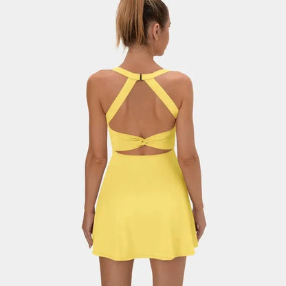 Backless Sleeveless Criss Cross Active Spring Dresses for Women - Easy Peezy, Dresses with pockets for Yoga Workout Running, Women's Sports & Outdoor Clothing