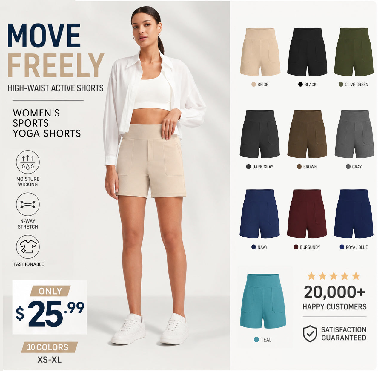 Women's Athletic Shorts High Waisted Running Yoga Shorts Summer Casual Burmuda Shorts with Pockets Activewear